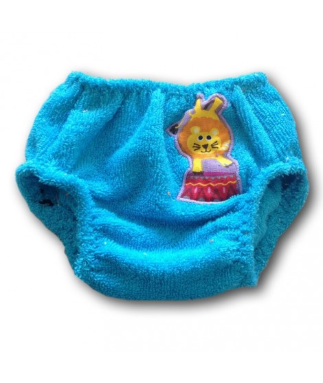 Culotte en coton éponge bleue pour bébé avec aplliqué